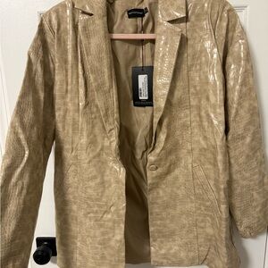 PrettyLittleThing Beige Crocodile-Embossed Blazer